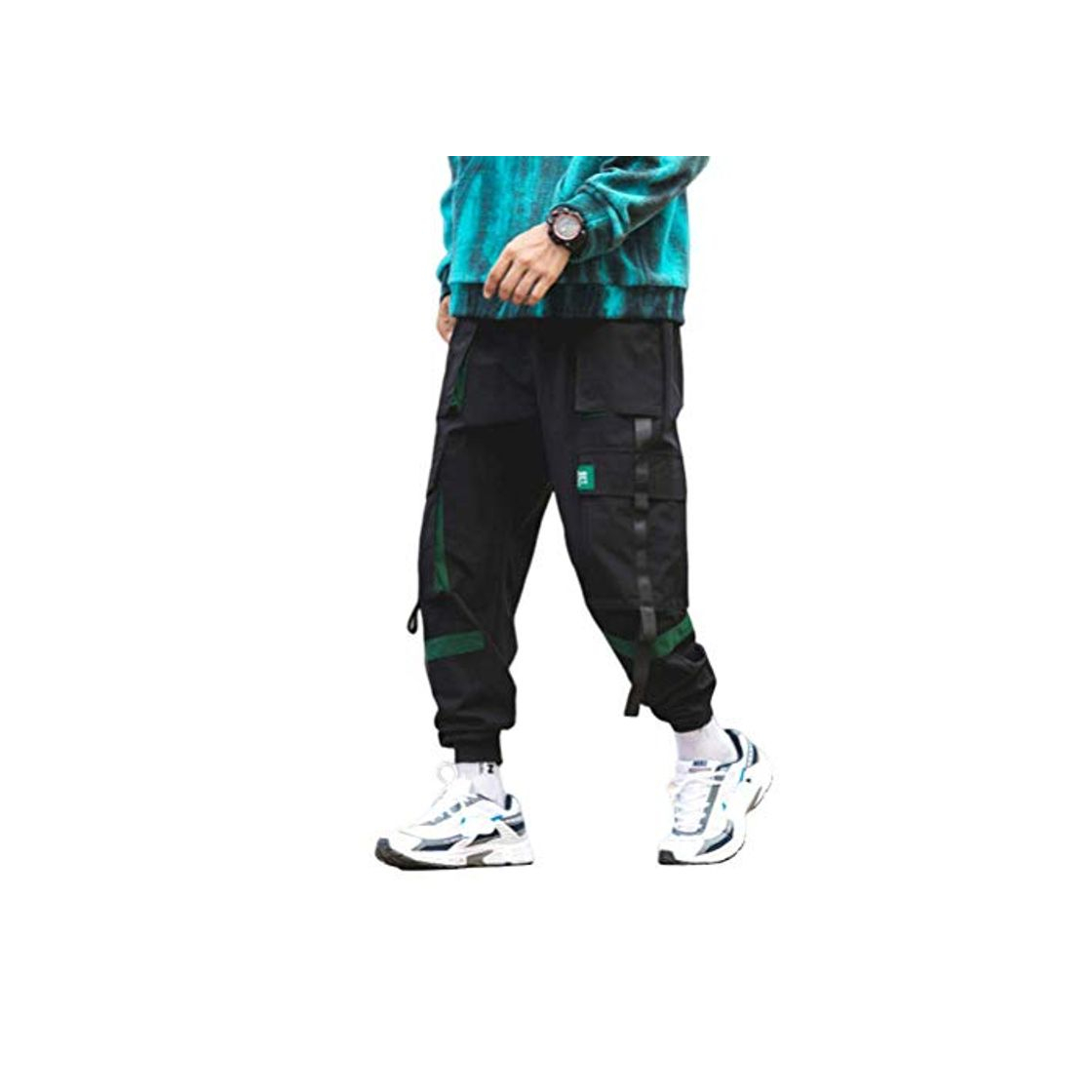 Moda Hombres Streetwear Hip Hop Cargo Pantalones Bolsillos Harajuku Harem Pantalones Swag Ribbon Joggers Pantalones Hiphop Pantalones de chándal Pantalones