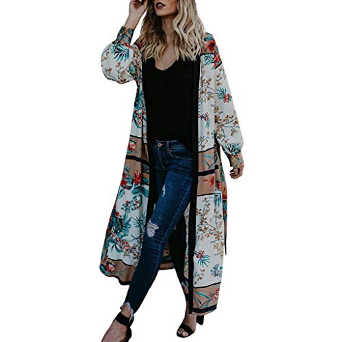 Fashion Cardigans Mujer Kimono 2019 Nuevo SHOBDW Pareos Manga Larga Cardigans Mujer Flores