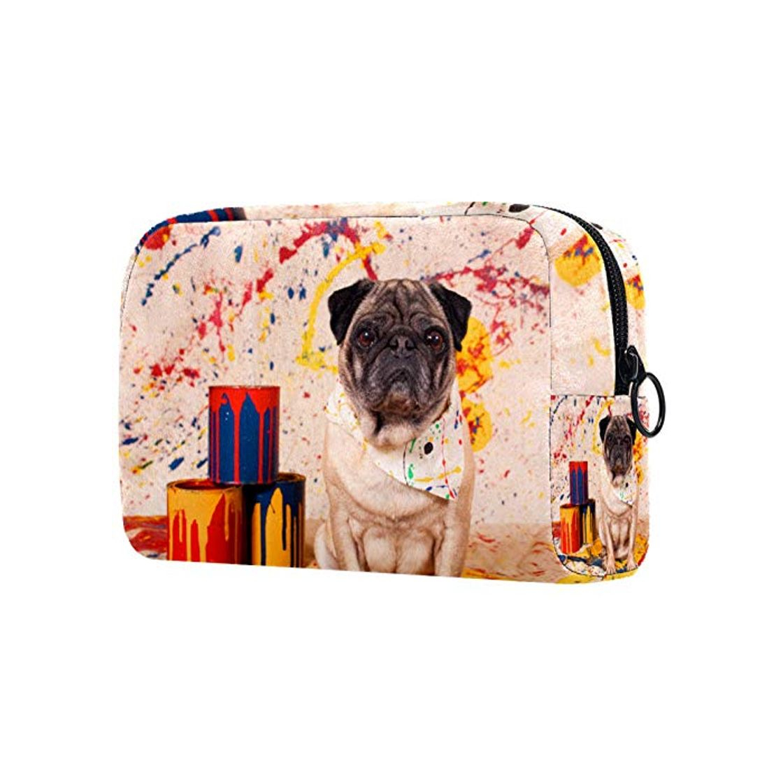 Fashion Bolso de Cosméticos Perro Pug Jugando Pintura al óleo Viaje de Maquillaje