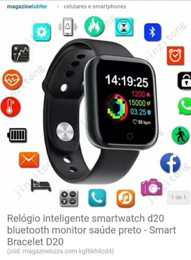 Relógio inteligente smartwatch d20 bluetooth monitor saúde.