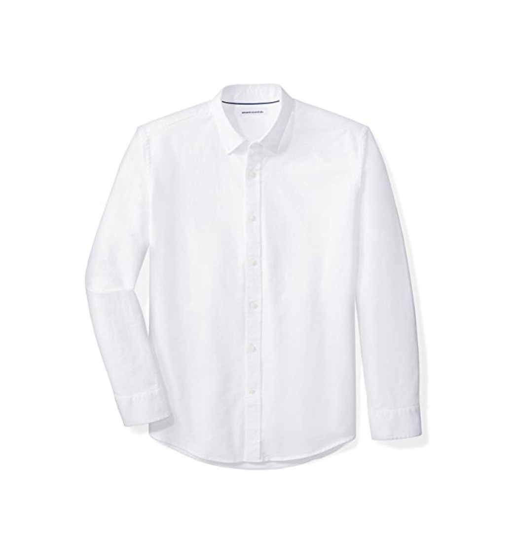 Moda Amazon Essentials Regular-Fit Long-Sleeve Solid Oxford Shirt Camisa, Blanco