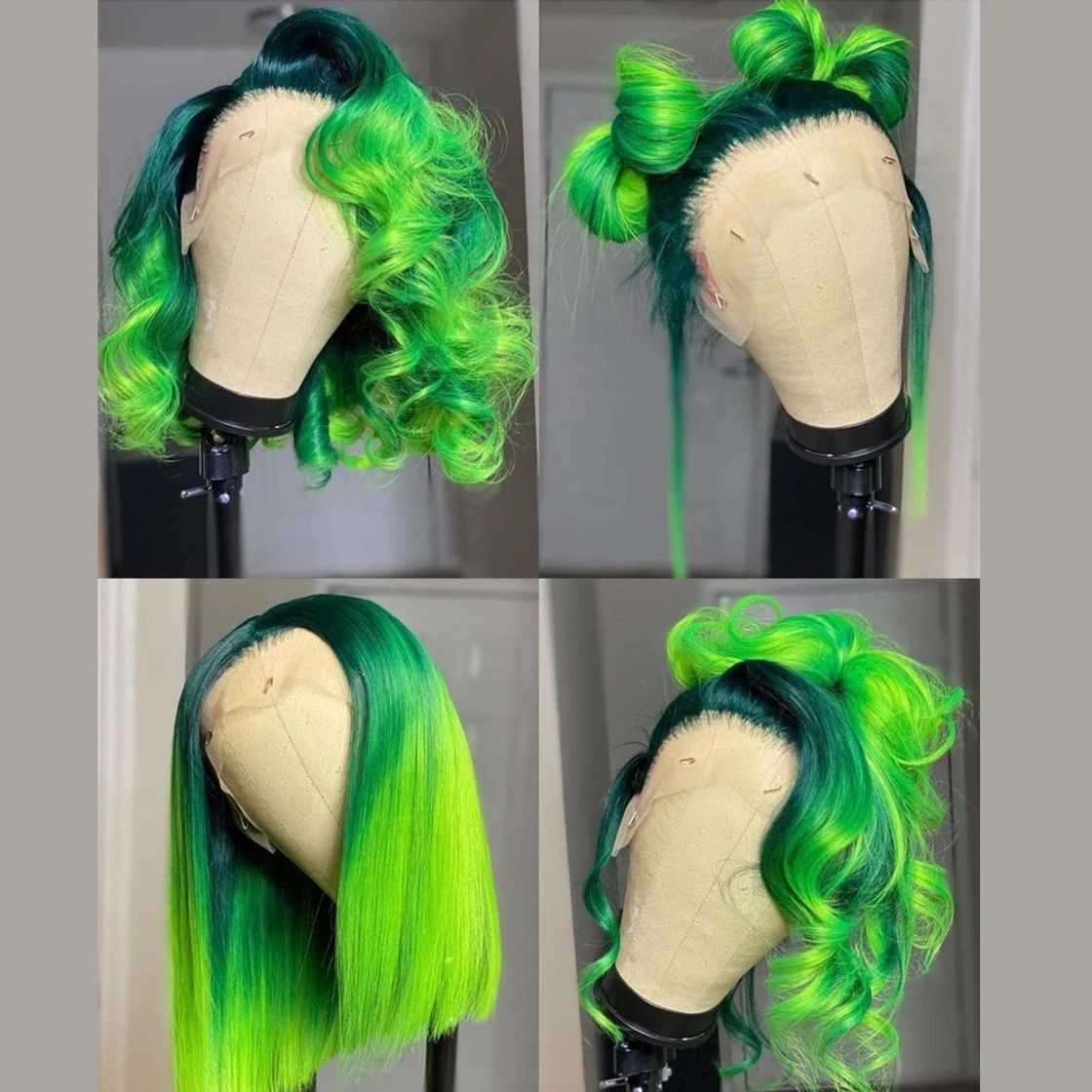 Product Peruvian Hair Green Ombre Color Lace Front Bob Wig