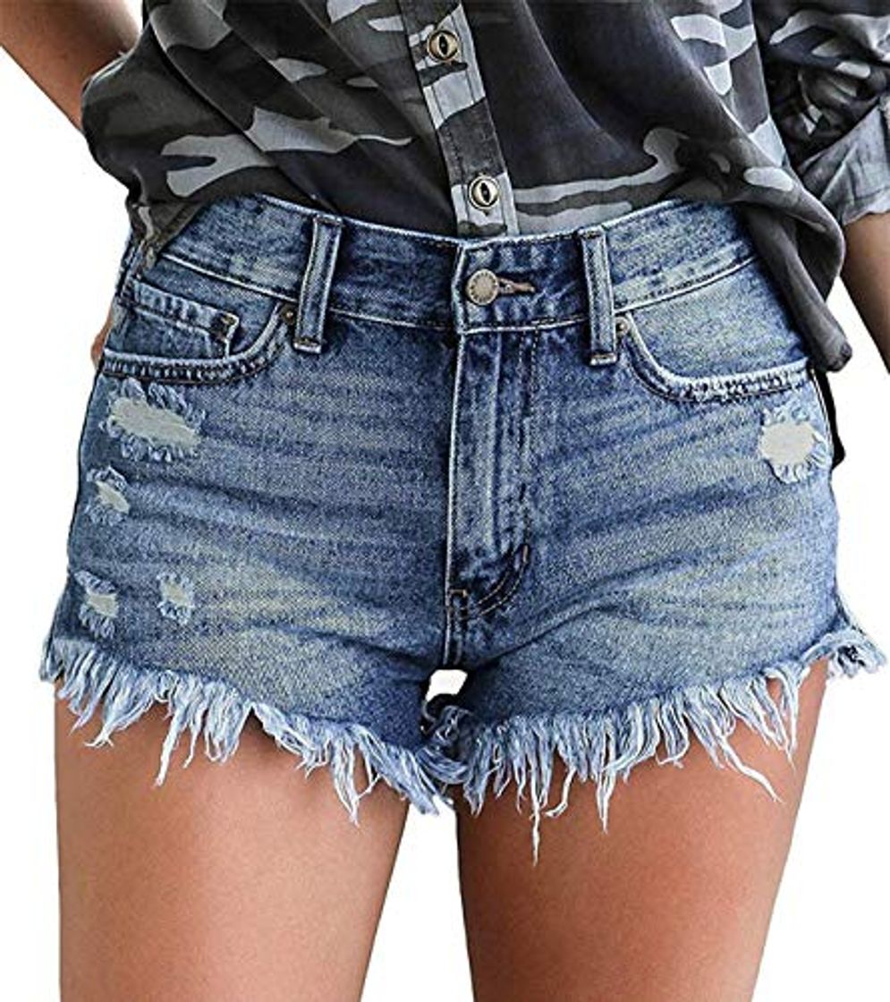 Social KISSMODA pantalones cortos de jean ajustados con cintura alta y dobladillo crudo