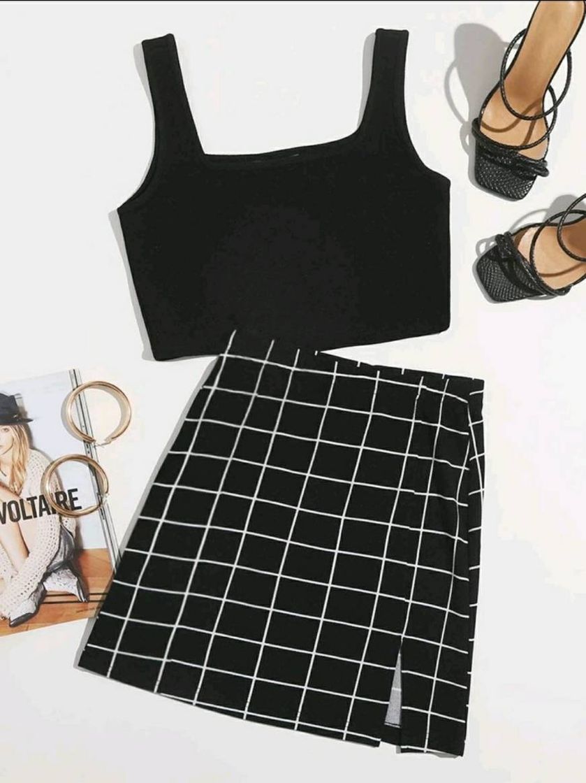 Moda Blusa cropped e saia 