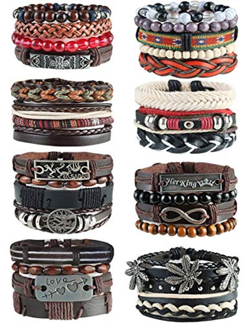 Fashion 6 Piezas Étnico Tribal Pulsera Pulseras Cuero para Hombre Mujer Amistad Trenzado Manual De Bohemia De Madera del Grano Pulseras Etnica Tibetana Ajustable Cáñamo Pulseras Hombres Mujeres Unisex