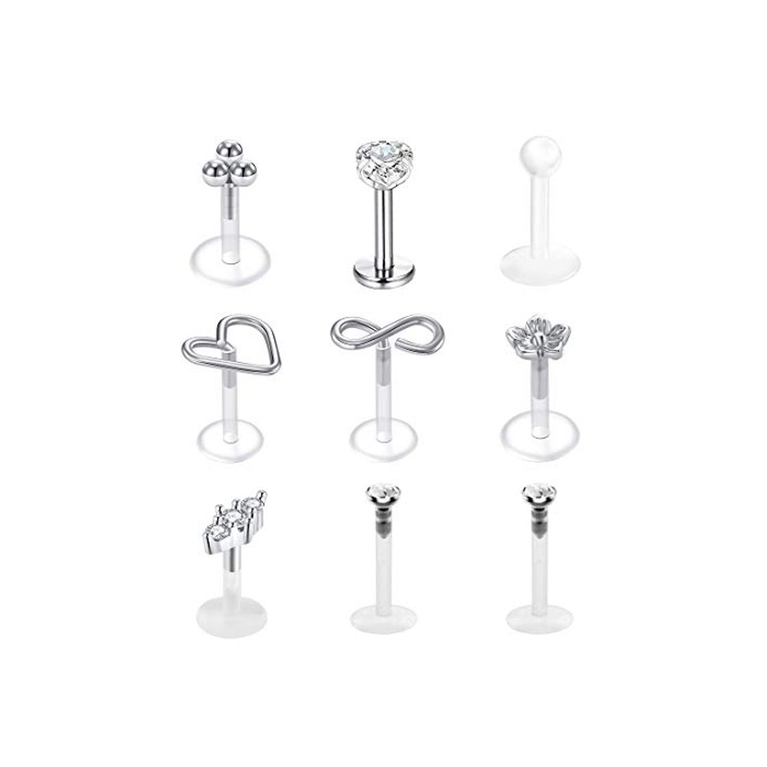 Product 9 Piezas 16G Acero Inoxidable & Acrilico Piercing Oreja Tragus Stud Helix