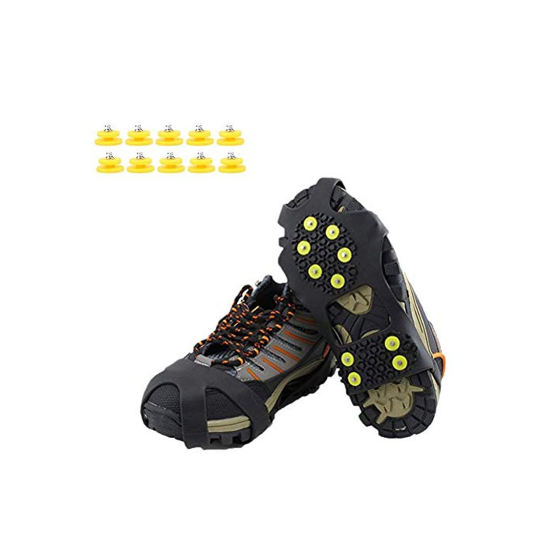 Social Mallalah 1 par de crampones de 10 Dientes para Exteriores Cubiertas Antideslizantes Zapatillas de Hielo para Hielo y Nieve Zapatillas con 10 uñas de Repuesto Size XL