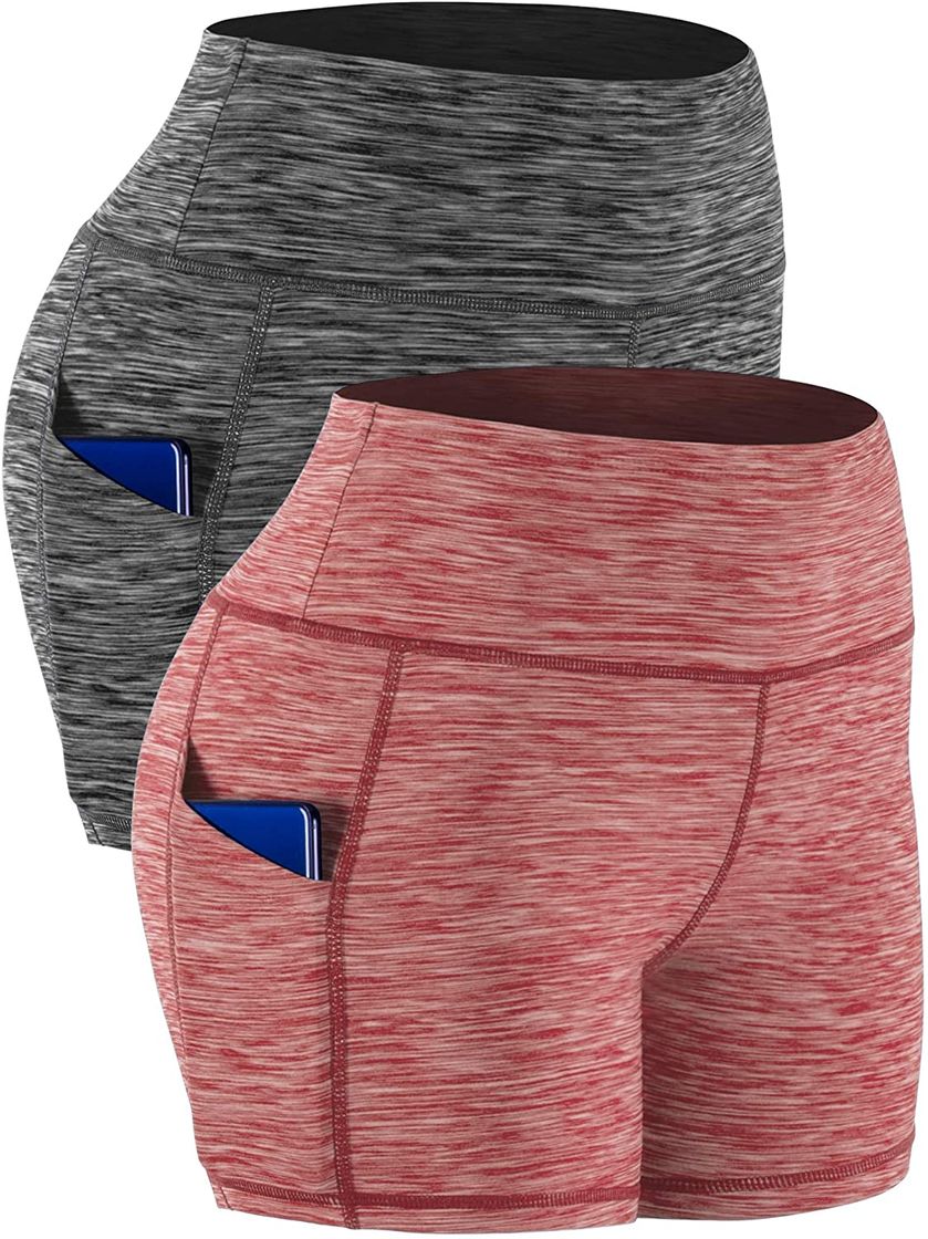 Social Cadmus - Pantalones cortos de fitness para mujer con bolsillos laterales Rojo