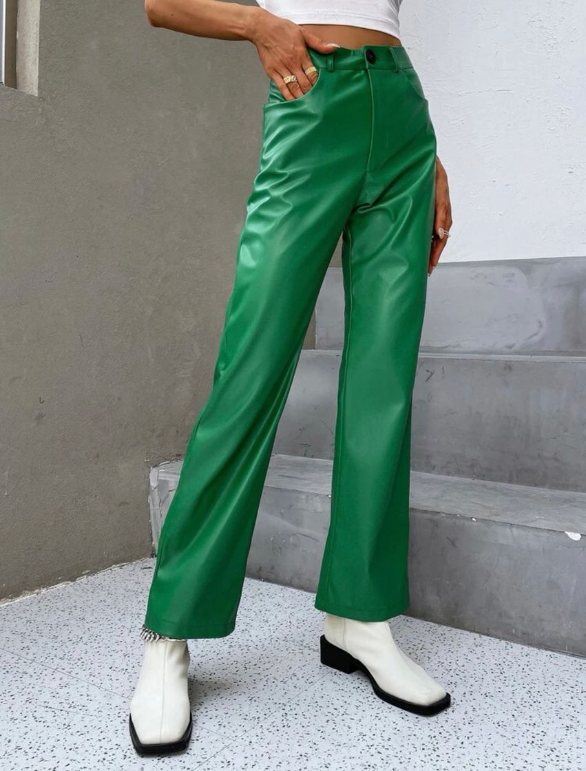 Moda Pantalones de cuero verdes 