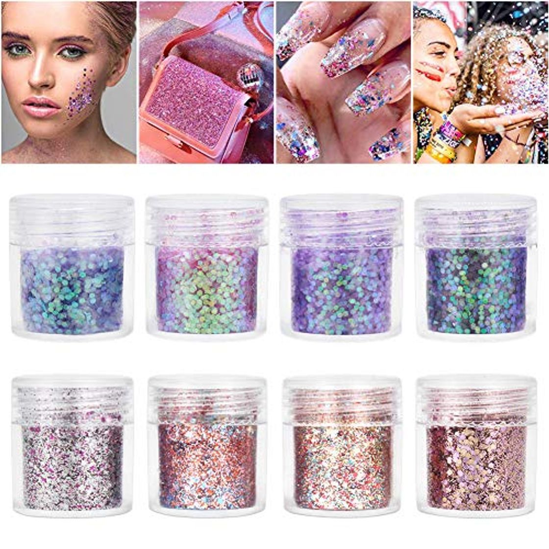 Products Purpurinas Polvo 8 colores Chunky Glitter con brillo cosmético Fiestas y festivales