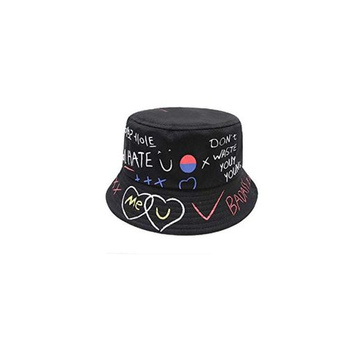 youler Sombrero Pescador, Soft Cotton Sun Cap Creative Graffiti Plegable Bucket Hat