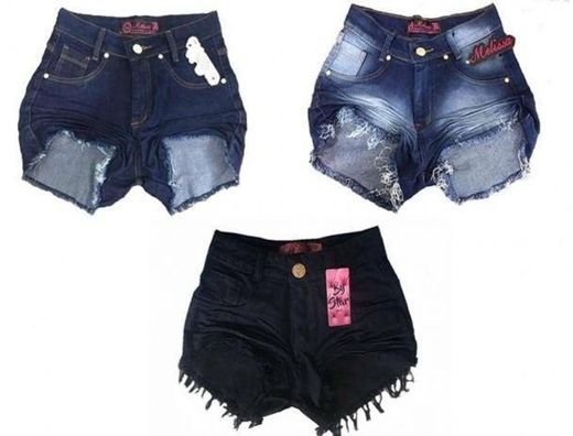 Kit 3 Shorts Jeans Feminino Cintura Alta Hot Pant Lycra 