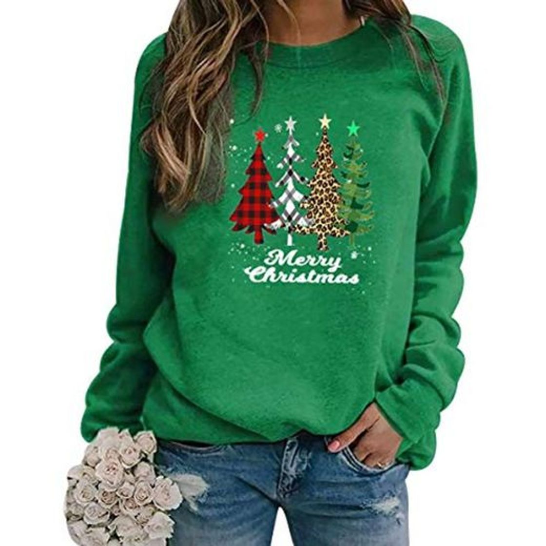 Fashion Sudadera Navidad Mujer Jersey Arbol Navideño Feo Sudaderas Navideñas Mujer Divertido Pullover Navidad Ugly Jerseys Navideños Adolescente Chica Sudadera Navideña Talla Grande Sueter Navideño Verde L