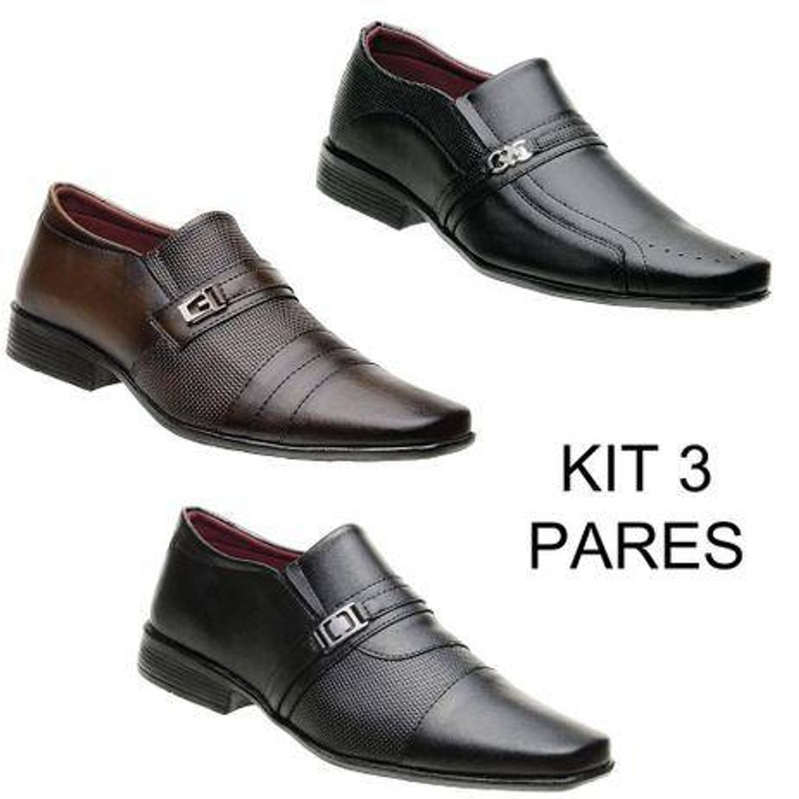 Moda kit 3 Pares de Sapato Social Masculino.