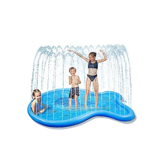Glymnis Splash Pad Aspersor de Juego 170 cm Almohadilla de Aspersión en Forma de Ballena Juguete de Verano para Niños con 2 Parches de PVC Ecológico Azul