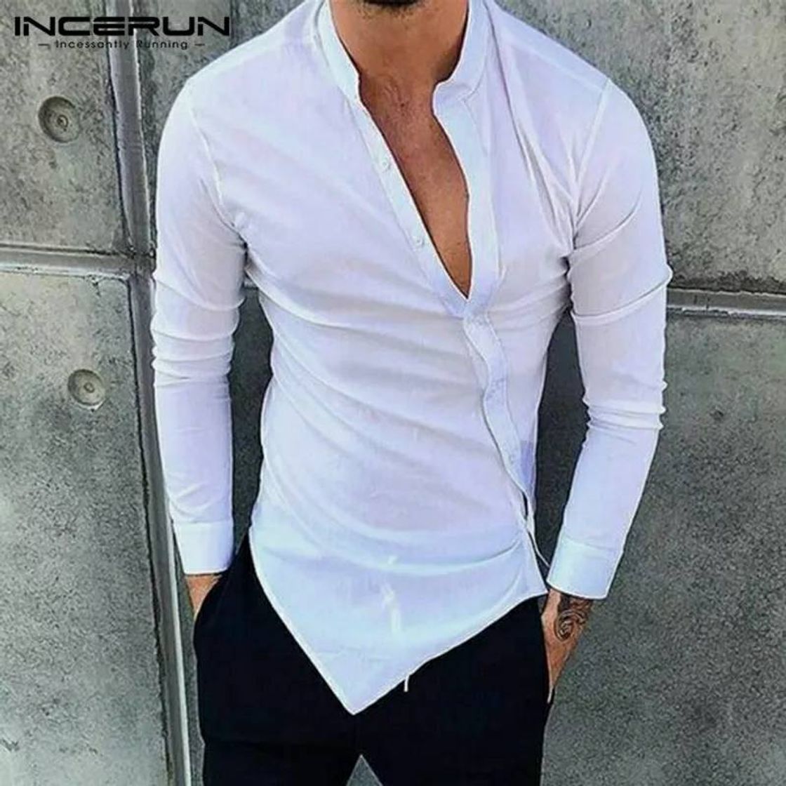 Fashion Incerun 2021 camisa masculina manga comprida botão 