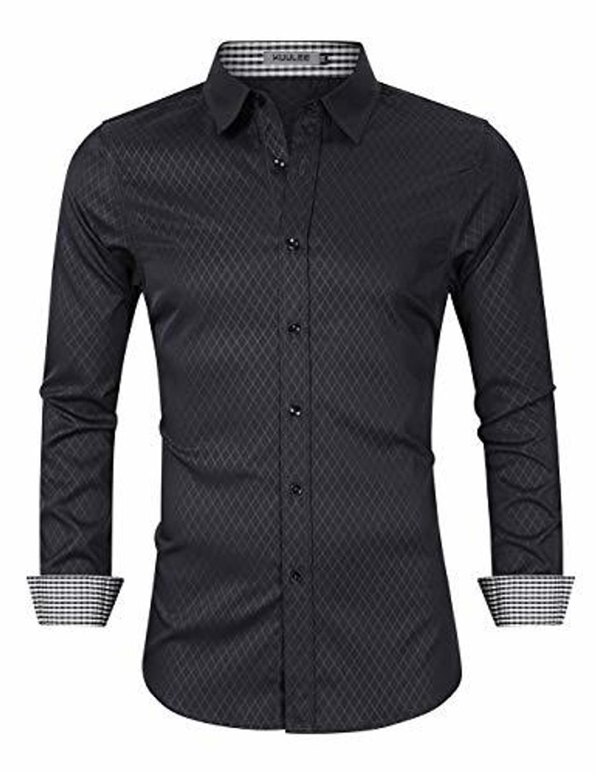 Moda KUULEE Camisa Hombre Manga Larga Gemelos Camisa Hombre de Bambú Fibra Camisa