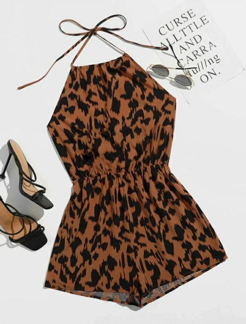 Fashion SHEIN Tie Back Estampa Em Toda A Parte Ocasional Macacão

