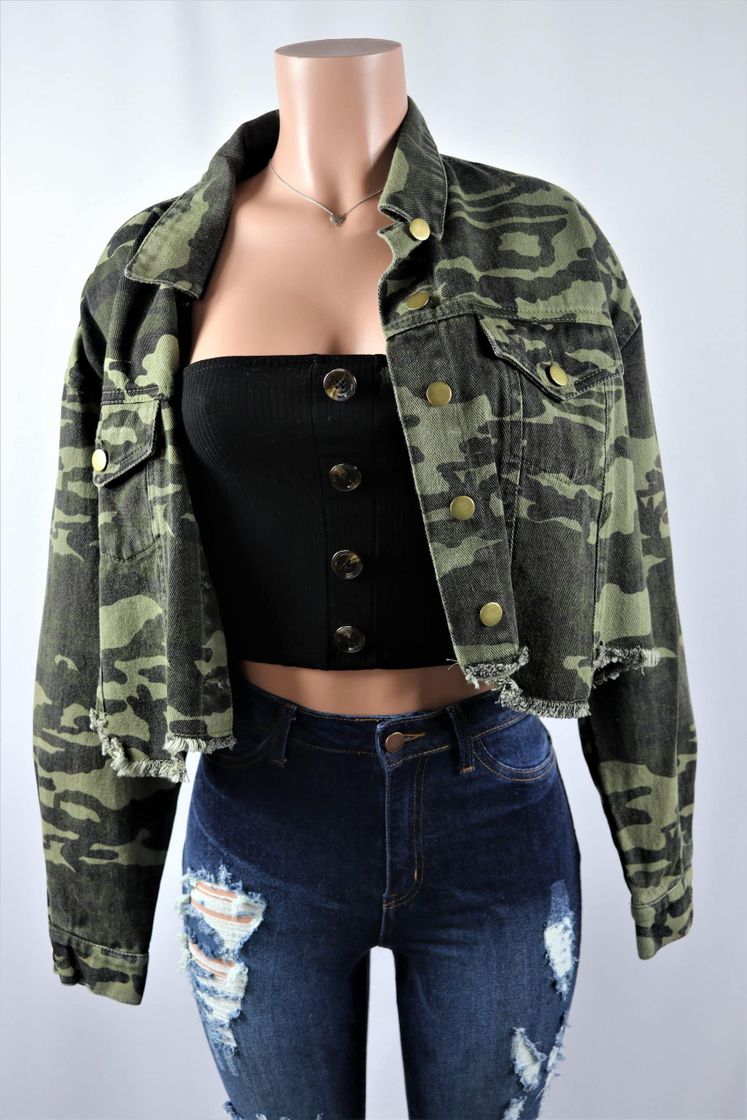 Fashion Olive camo crop jacket