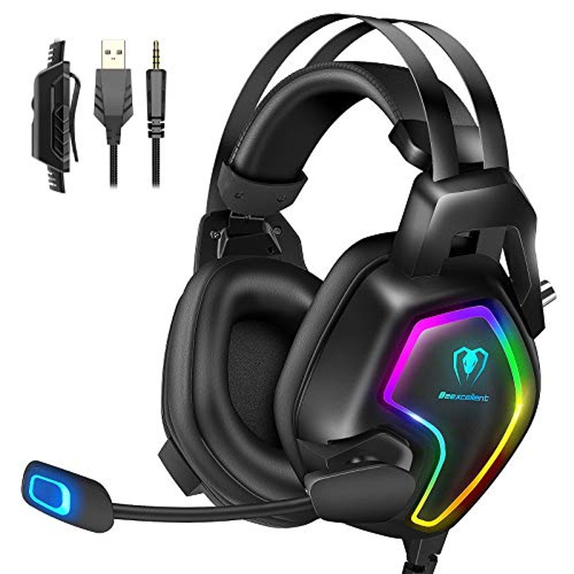 Productos Cascos PS4 con Micrófono, Auriculares Gaming Profesional con Doble Haz, 50mm Drivers