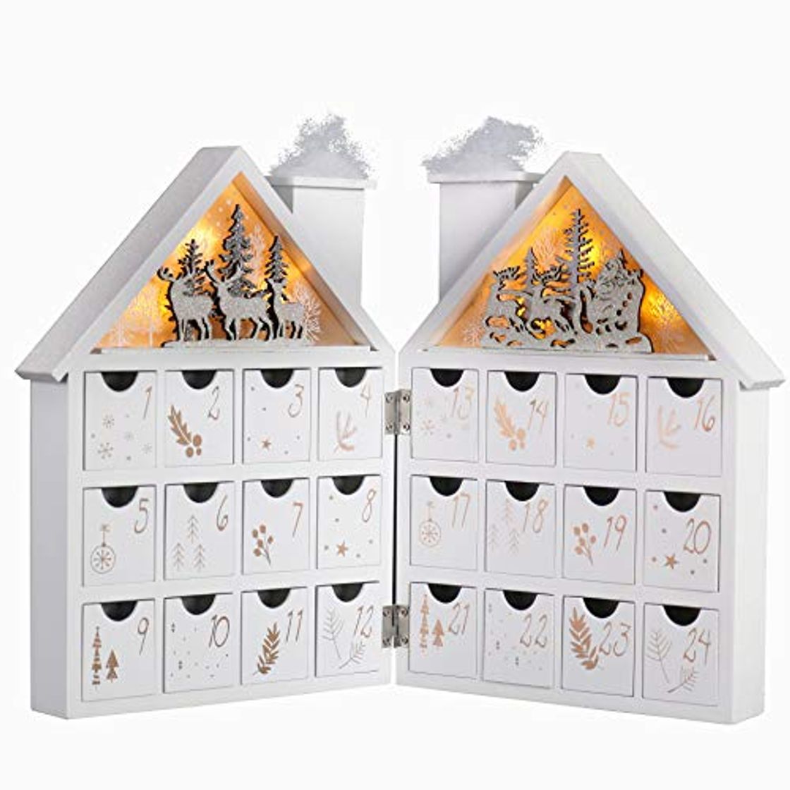 Social Valery Madelyn LED Calendario de Adviento de Navidad de Madera para Iluminar
