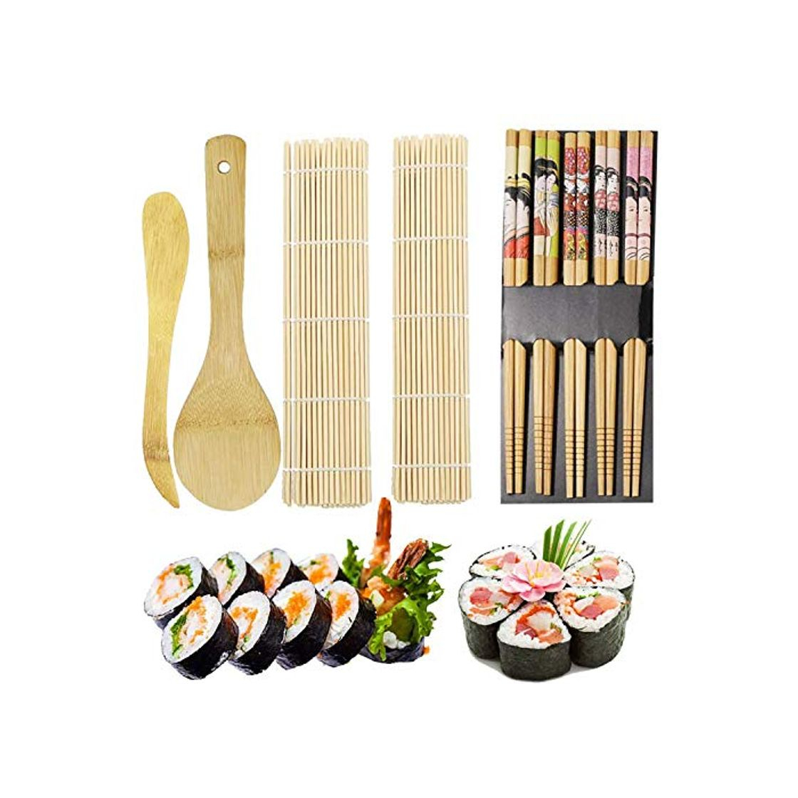 Social ZFYQ 9pcs Kit para Hacer Sushi de Bambú Preparar Sushi Fácil Y Profesional con Este Juego