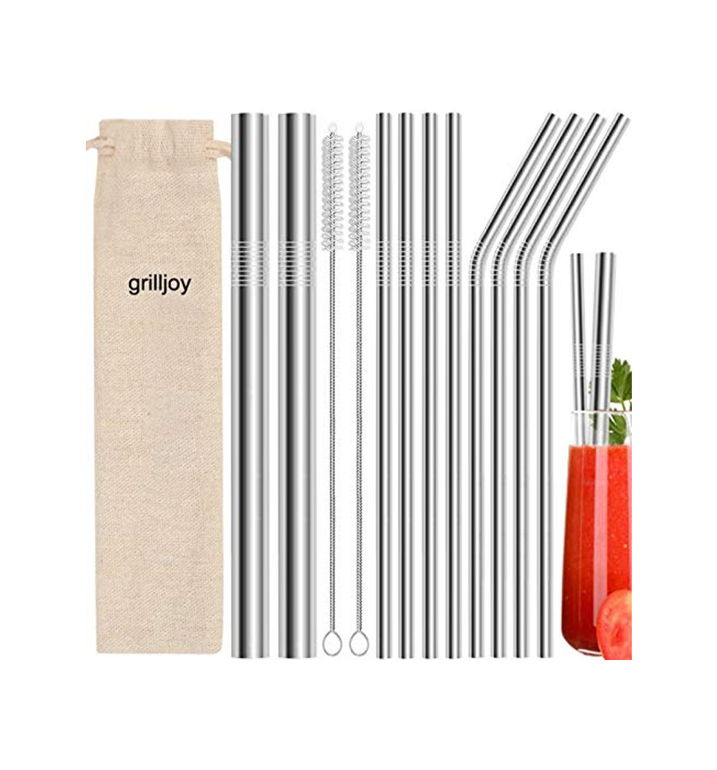 grilljoy 13pcs pajitas reutilizables de metal para beber
