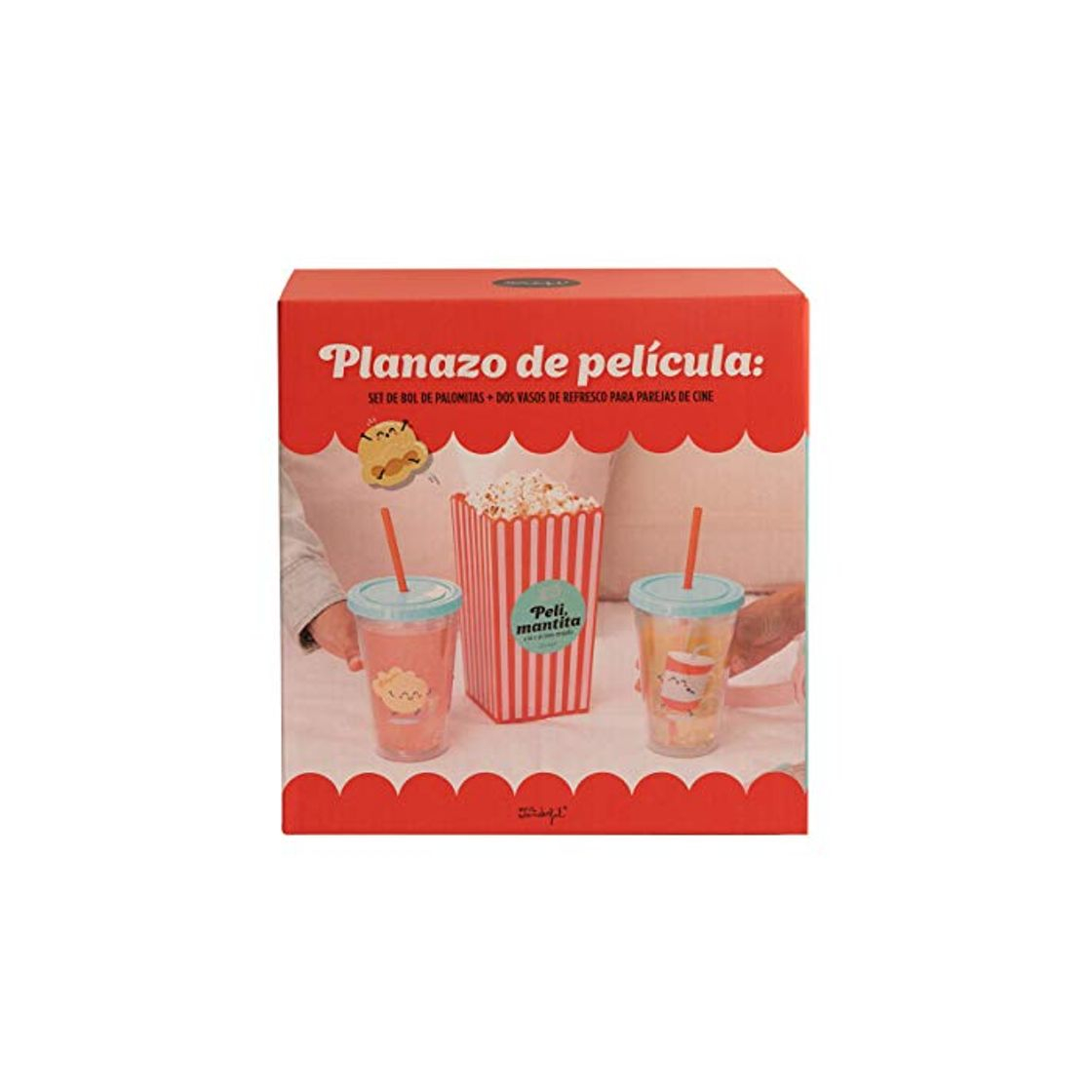 Social Mr. Wonderful Set de Bol de Palomitas y Vasos