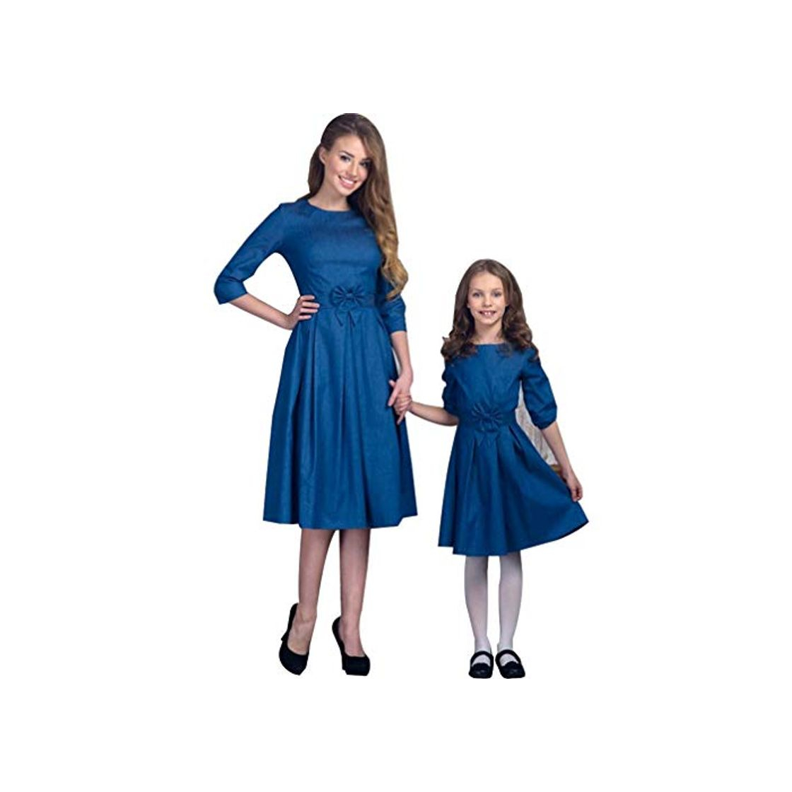 Moda JEELINBORE Casual Vestido Familia Mangas 1/2 Madre e Hija Skater Vestidos Midi