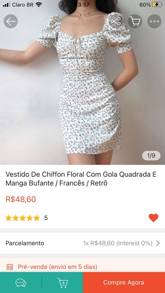 Moda Vestido de chiffron florido lindo 