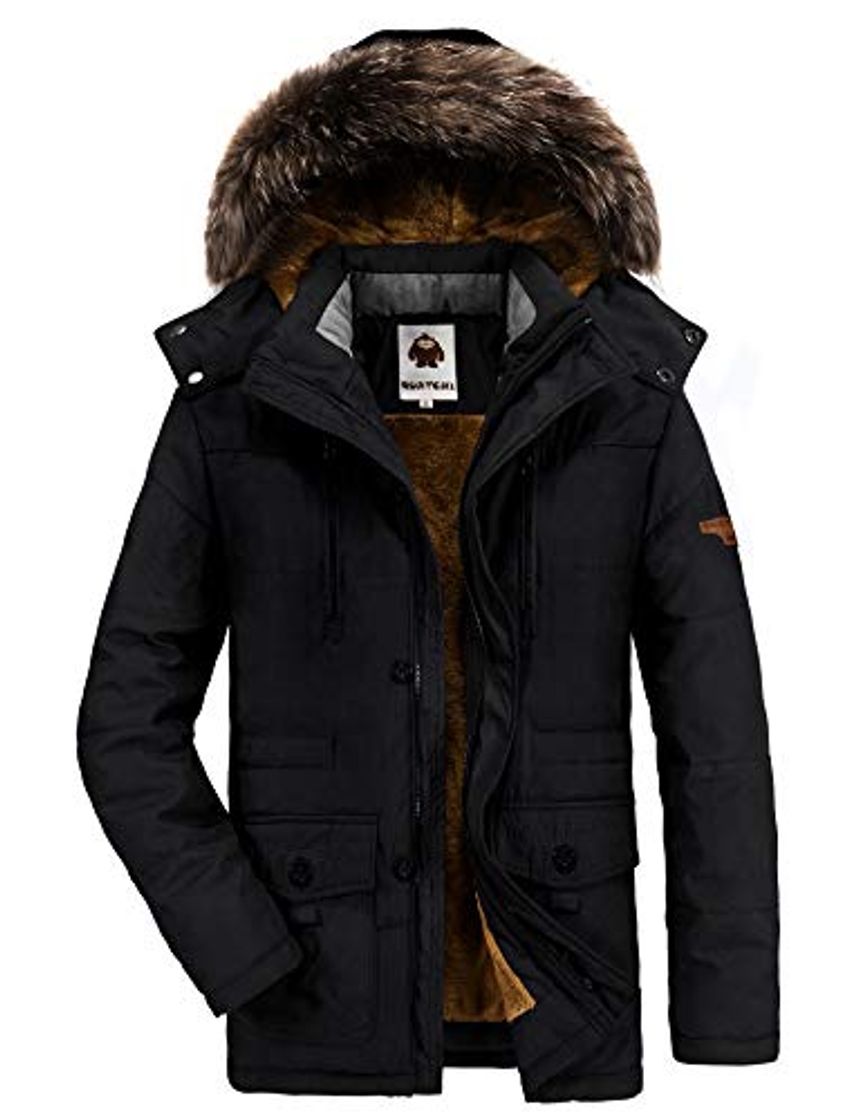 Moda HAINES Parka Hombre Abrigo Parka con Capucha Cálido Chaquetas Invierno Abrigo Militar Negro M