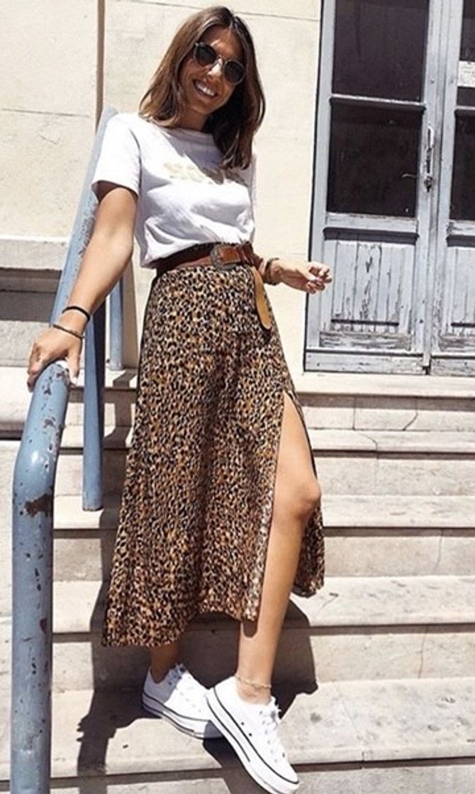 Fashion Saia midi animal print