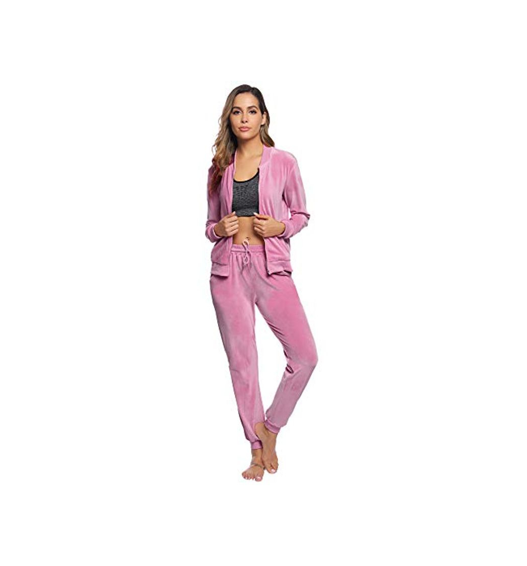 Fashion Akalnny Chándal Conjunto Mujer de Terciopelo Informal Pijamas Trajes Chaquetas de Manga