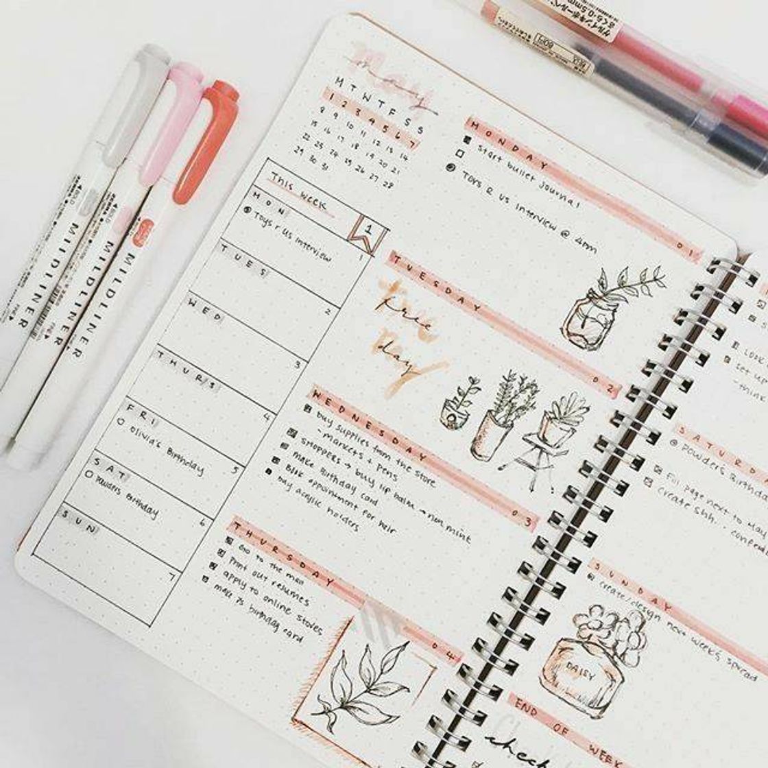 Moda Bullet journal - dias da semana