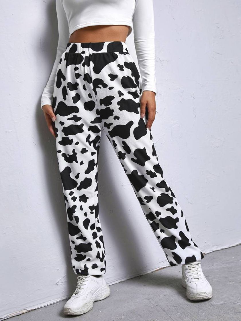 Fashion calça estampada de vaca 🐄