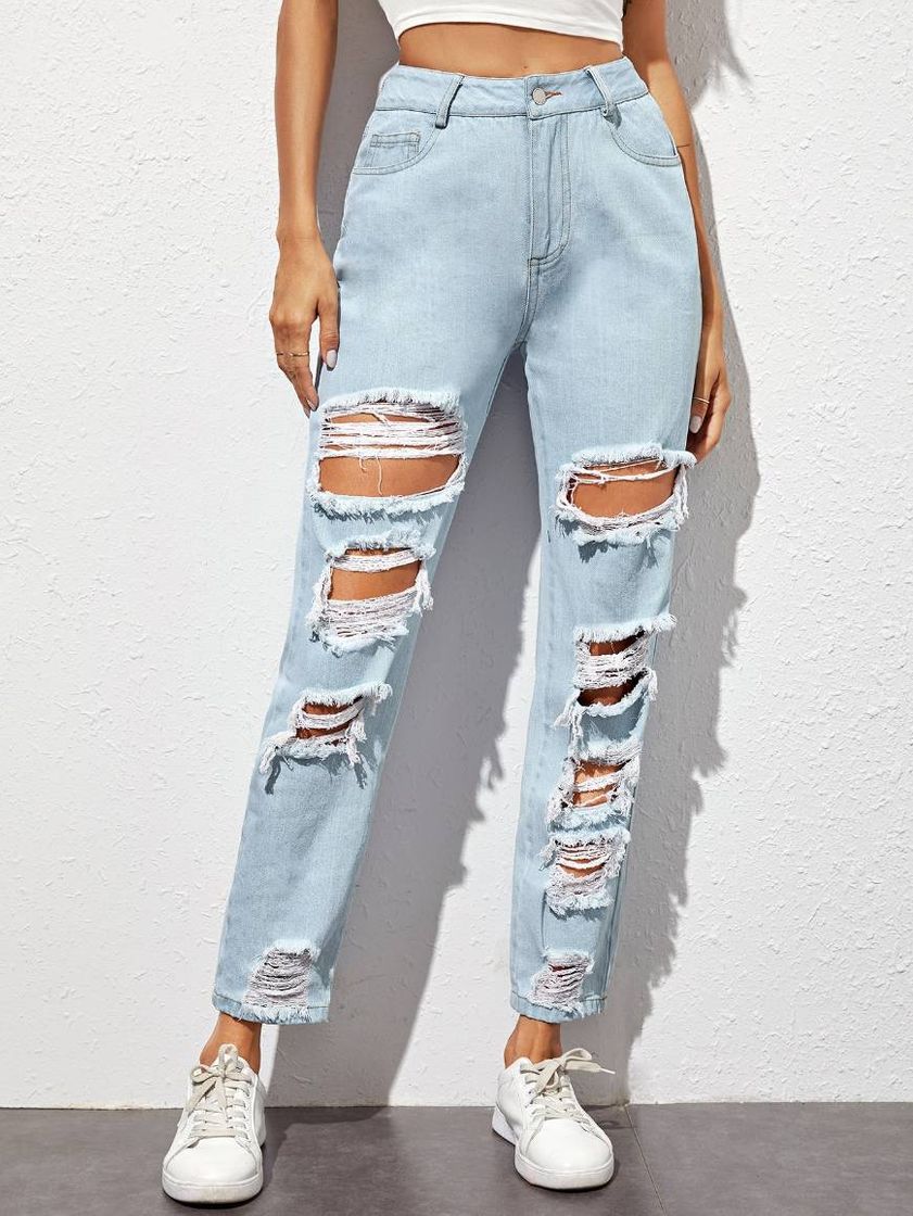 Moda calça jeans rasgada 