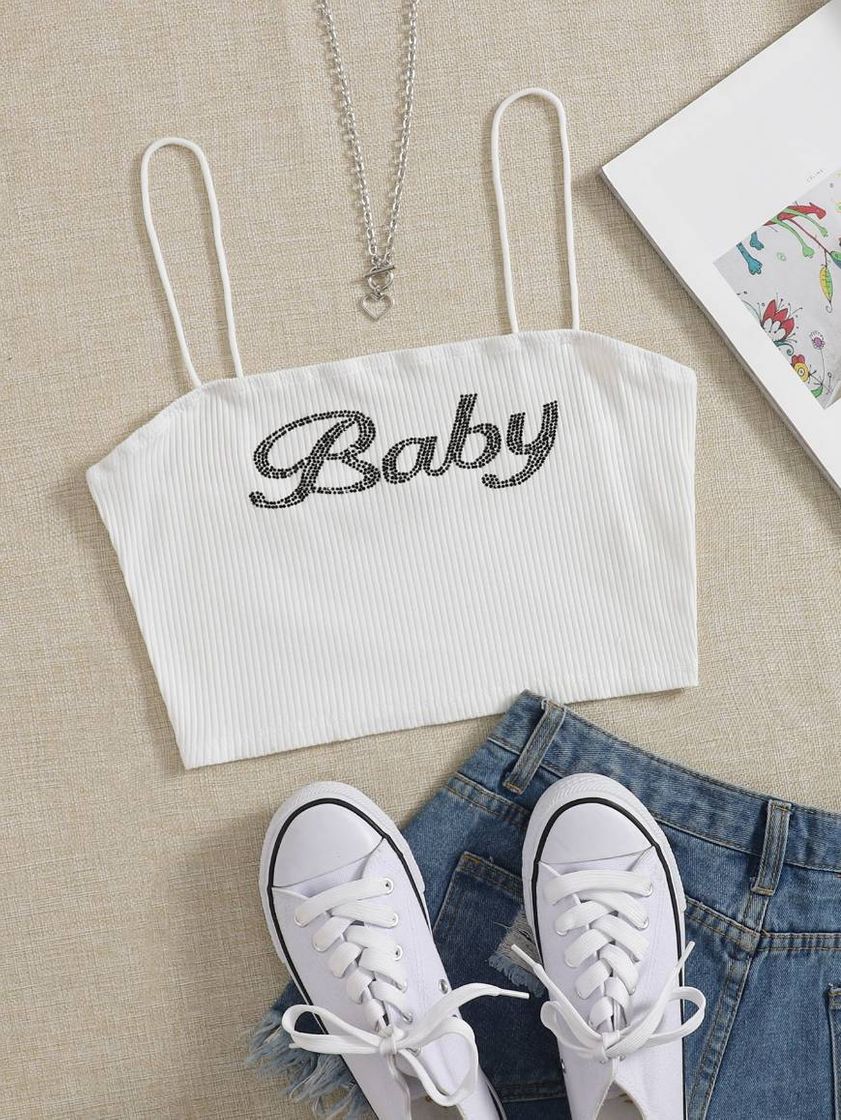 Fashion top branco escrito baby