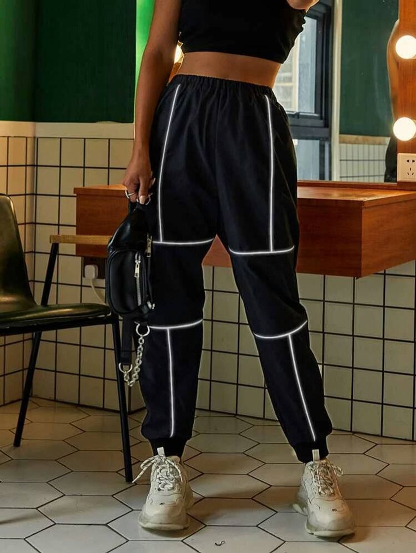 Social Contrast Reflective Piping Sweatpants