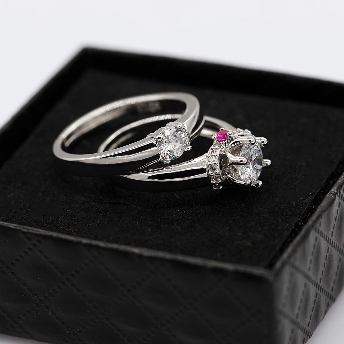 Social WZYMNJZ Boda Nupcial Anillos De Compromiso para Las Mujeres De Plata De