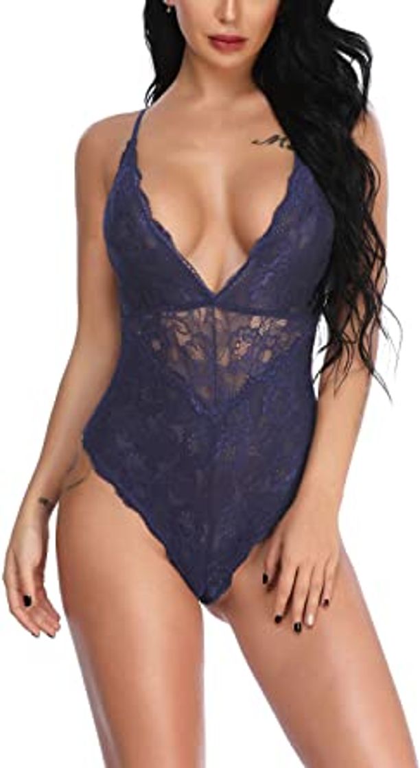 Fashion Evelife Body Encaje Mujer Sexy Teddy Bodysuit Ropa Interior V Profundo Snap