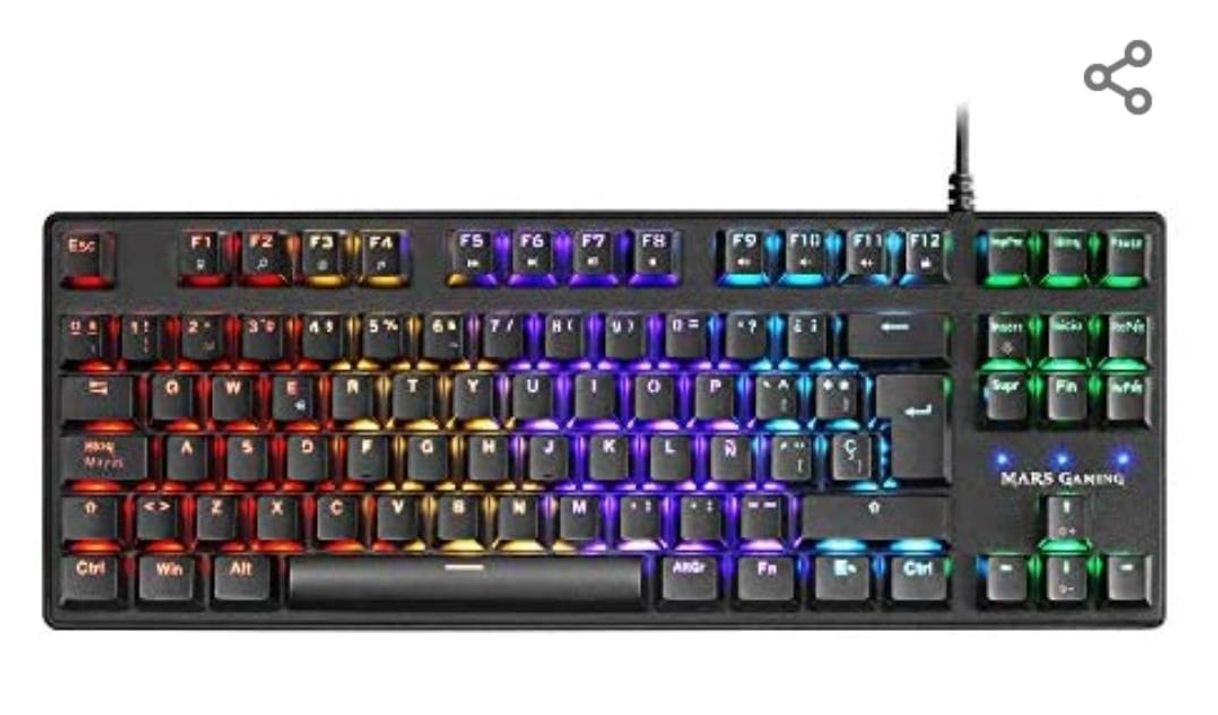 Fashion Mars Gaming MKXTKL, teclado mecánico switch azul, LED 5 colo