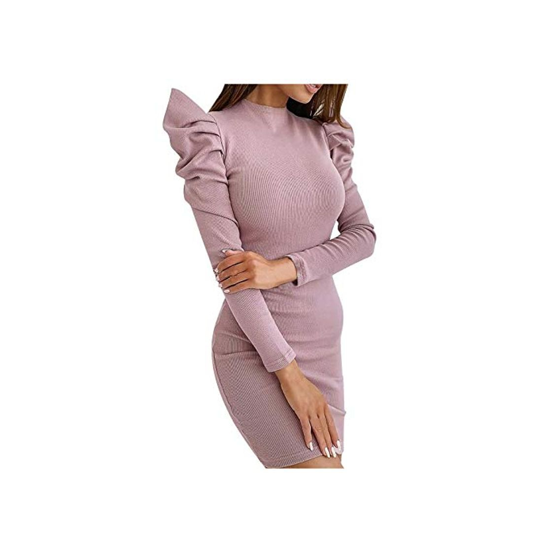 Fashion SUNNSEAN Vestidos Invierno Mujer Casual 2021 Moda Mujeres Sexy Solid Puff Manga Manga Larga Mangas Half High Collar Vestido Apretado