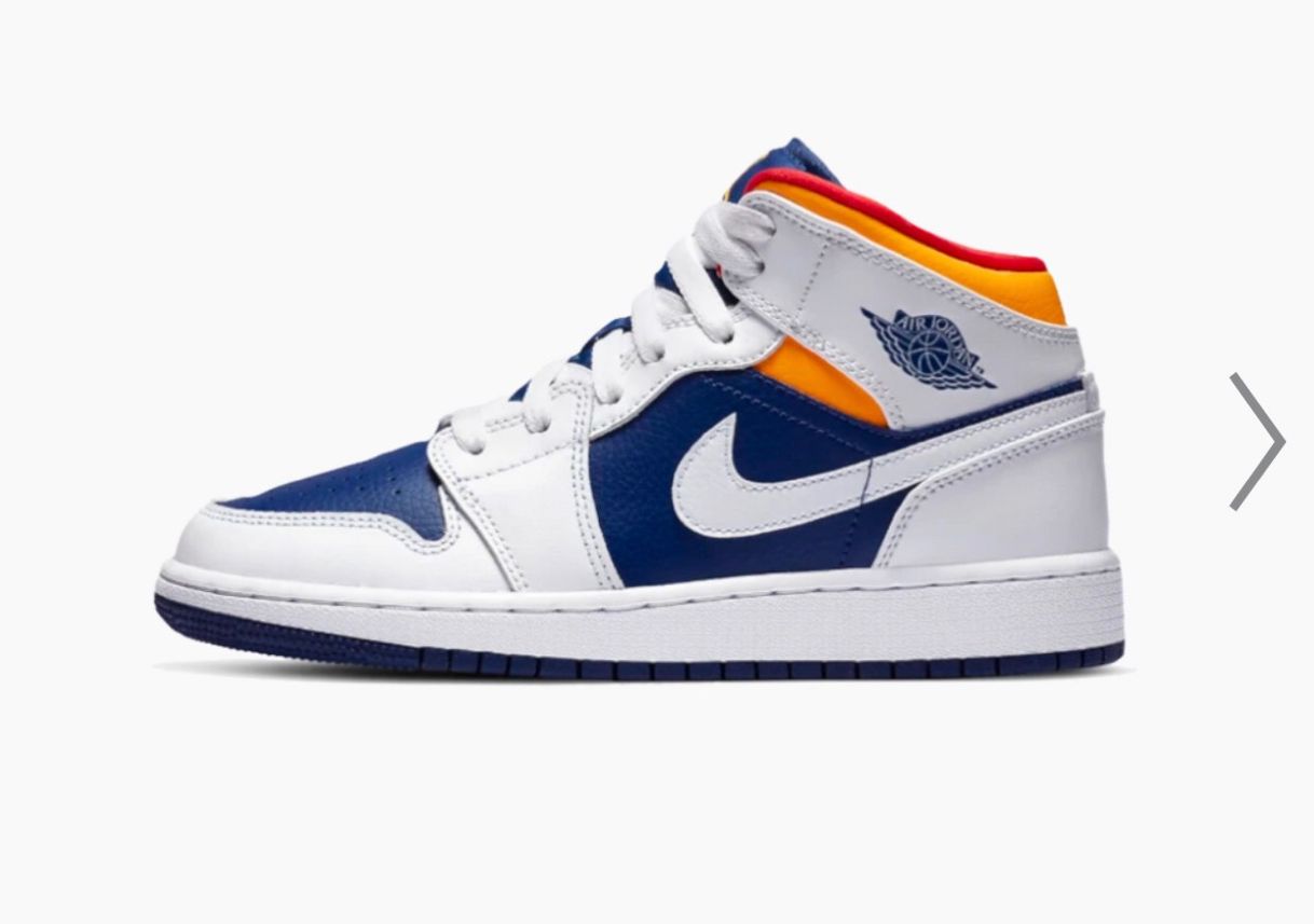 Moda Jordan 1 Mid White Laser Orange Deep Royal blue 