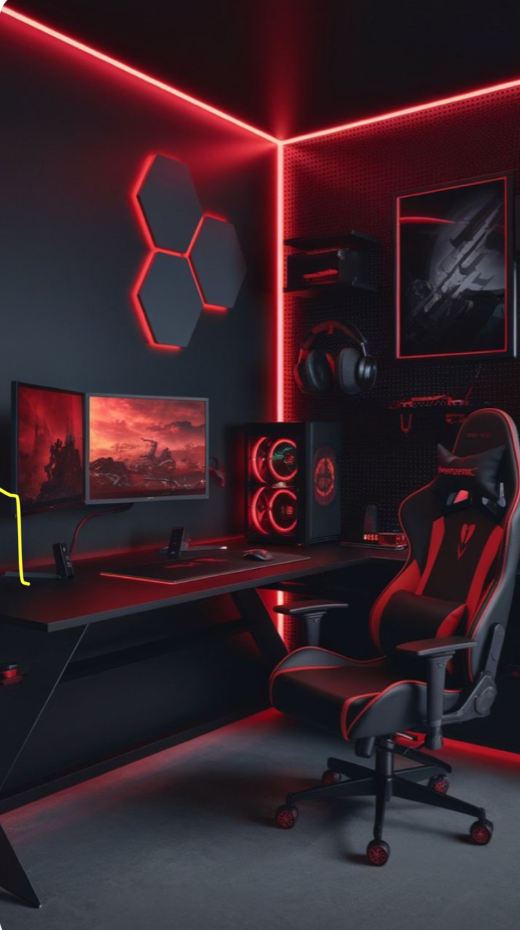 Social Red Gaming Setup🔴⚫️🎮